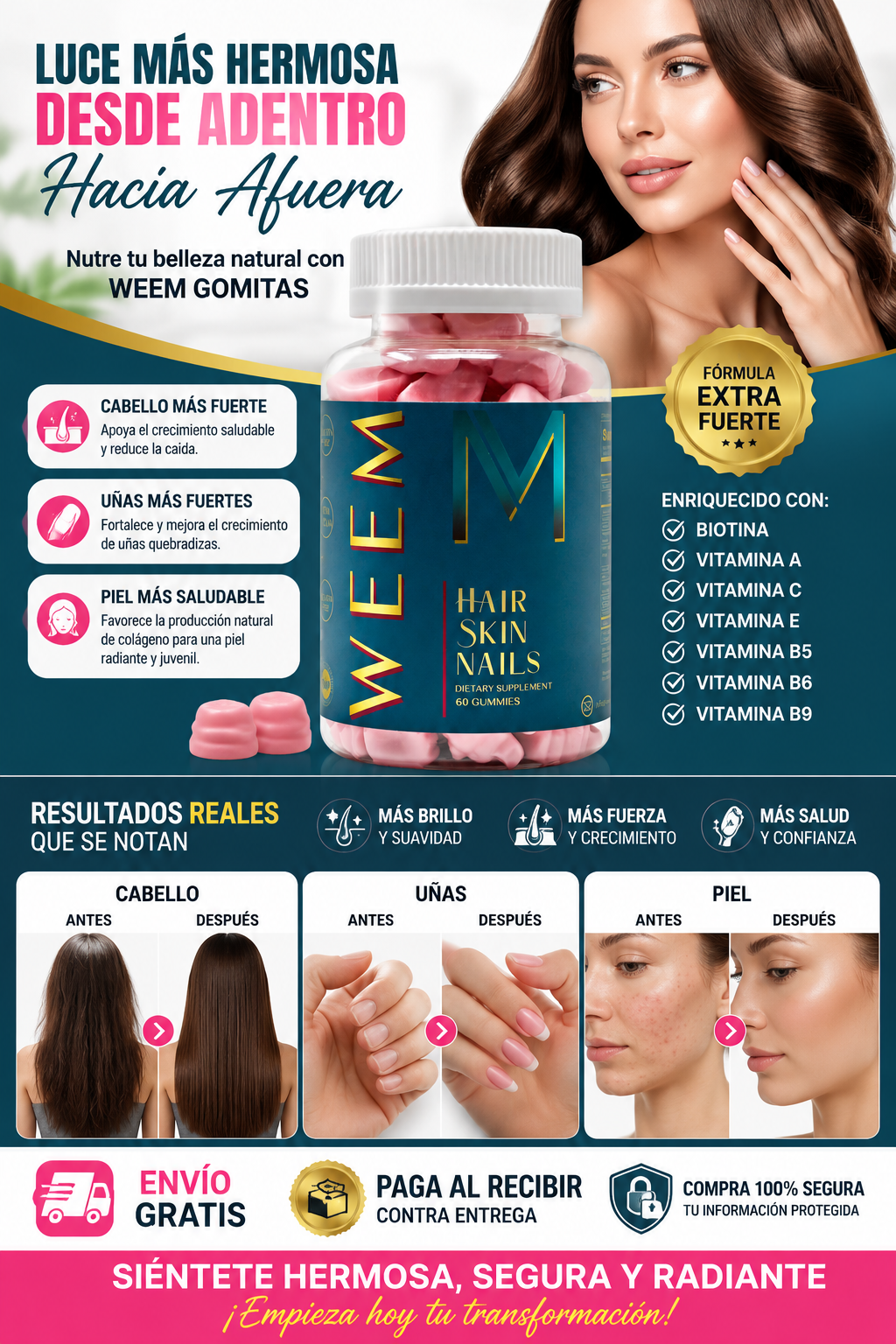 WEEM Gomitas para el cabello, la piel y las uñas
