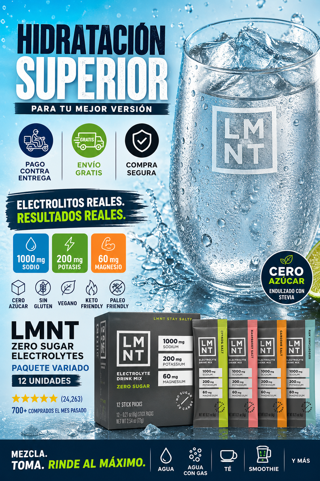 Electrolitos CERO Azúcar LMNT Pack 12