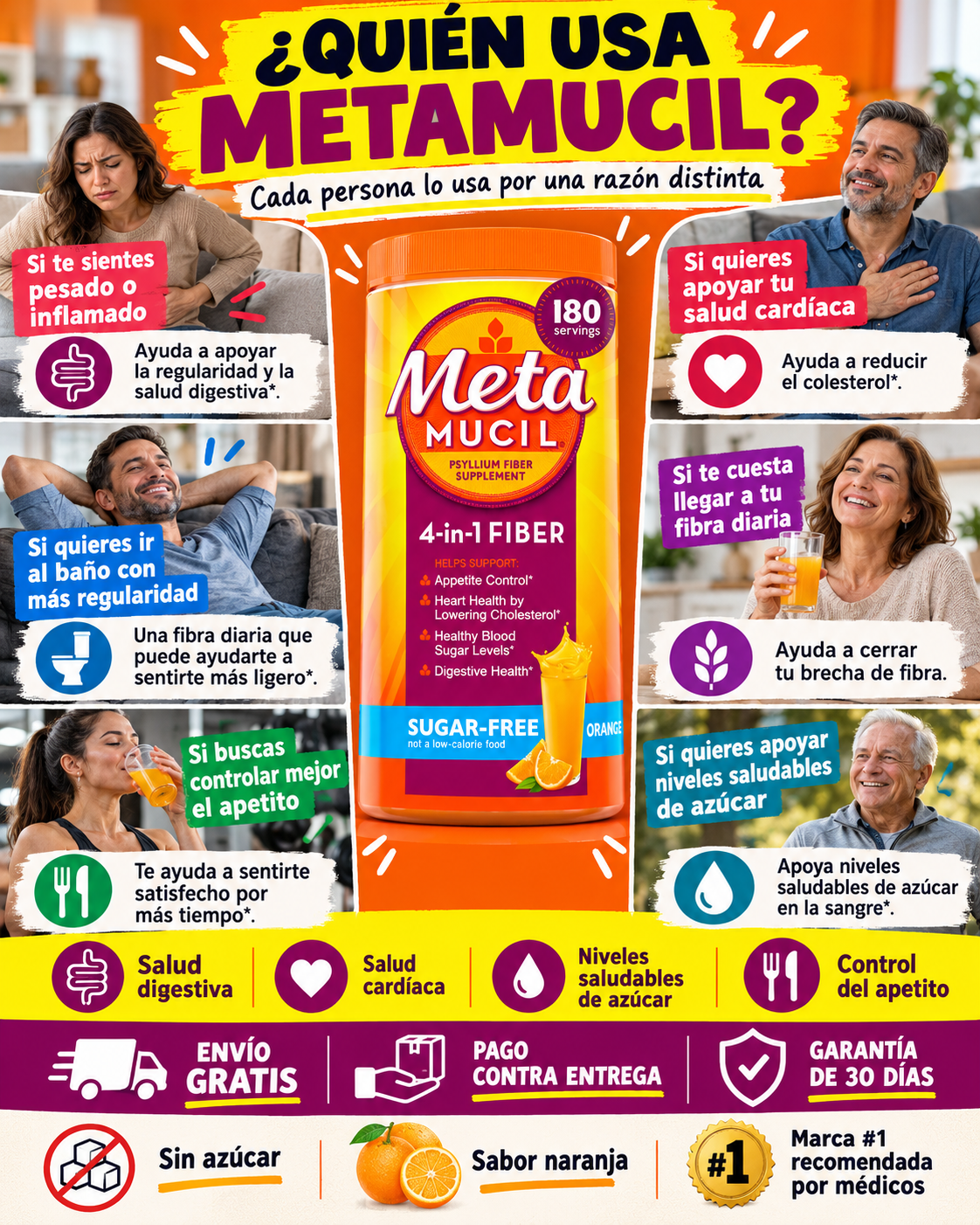 Metamucil 4-en-1 fibra de psyllium sin azúcar