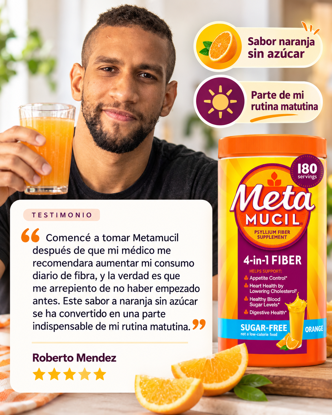 Metamucil 4-en-1 fibra de psyllium sin azúcar